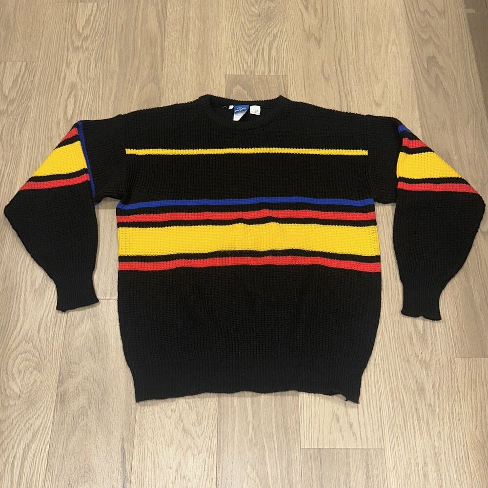 Vintage Ocean Pacific OP Striped Colorblock Knit Sweater Chunky Mens Large Retro